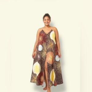 Plus Size Sleeveless Maxi Dress with Radiant Circle Print